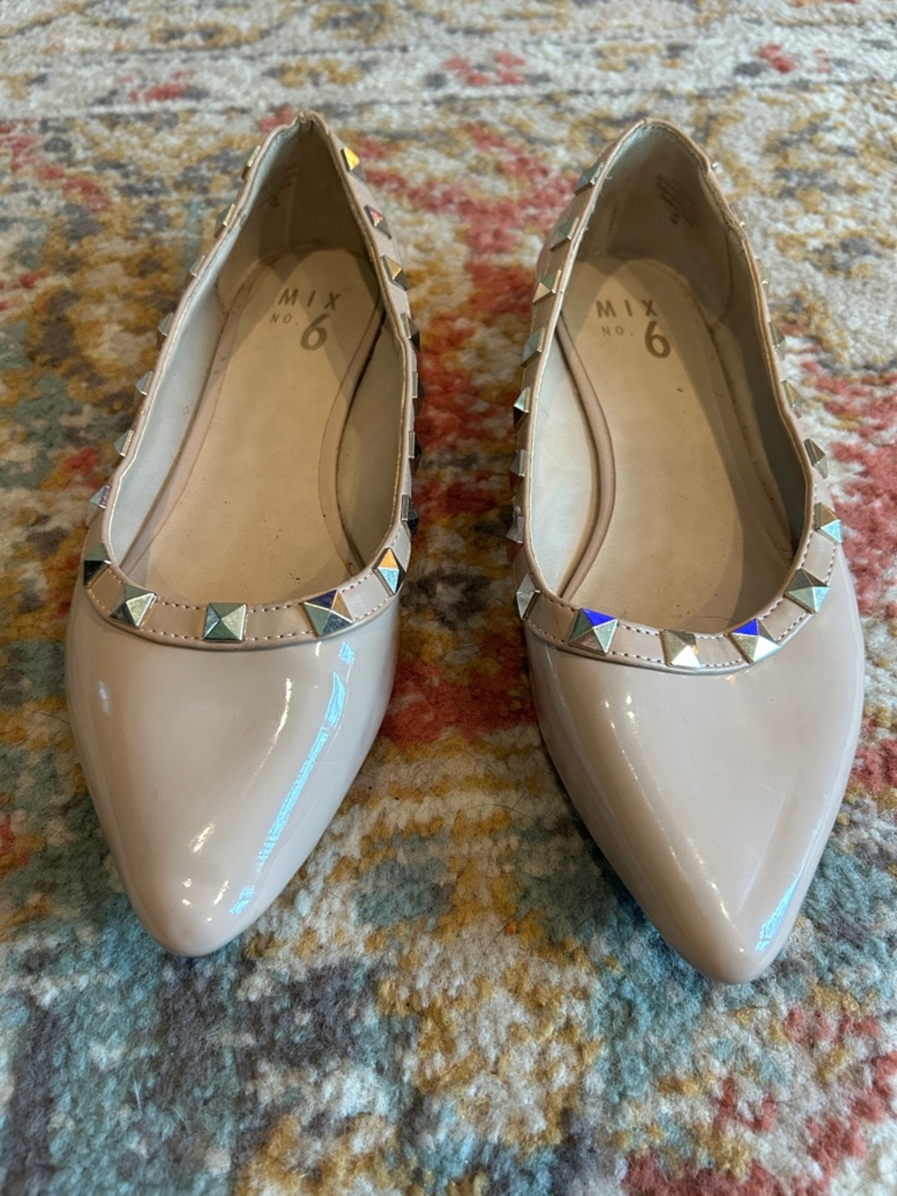 Mix No. 6 Pointed-Toe Studded Flats in Nude